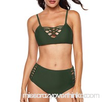 Aixy Women's Sexy Bikini Set Spaghetti Strap Floral Print Criss Cross Bathing Suit Mid Waisted Swimsuit Army Green B078X7S2P9